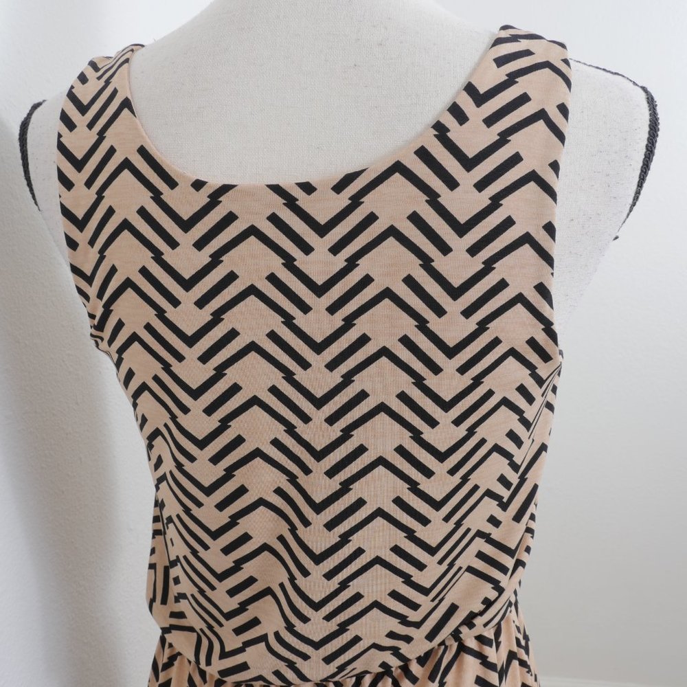 Three Pink Hearts Tan Black Tribal Boho Print Sleeveless Size Small Maxi Dress - Picture 10 of 11